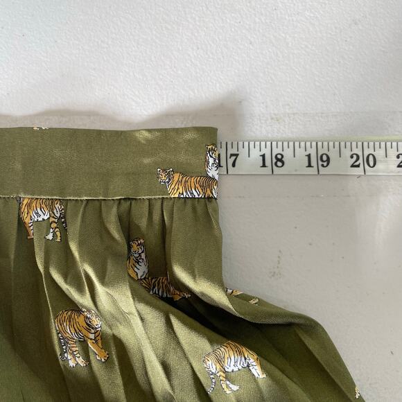 Zara Olive Green Tiger Print Pleated Satin Maxi Skirt Women's Size XL - Picture 7 of 9